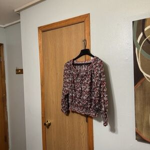 Max Studio Medium Multi-Color w/Floral Print Long Sleeve Tie-Front Blouse - EUC